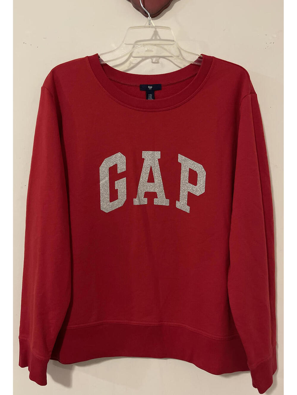 Gap Womens 2xl Red Glitter Logo Long-Sleeved Soft Pullover Sweater! A5222